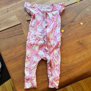 Bums and Roses ghost print ruffle one piece